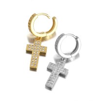 custom diamond jewelry earrings,men women copper with zircon gold plated Jesus Cross drop earring jewelry gift for lover